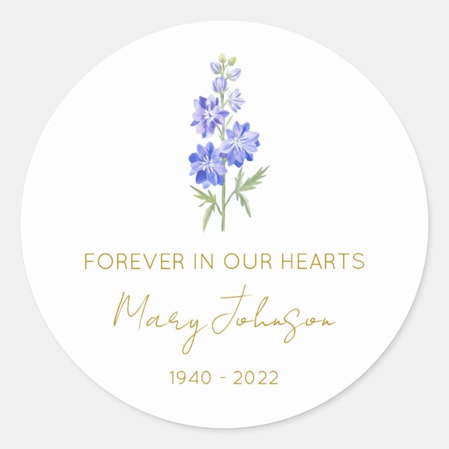 Simple Larkspur Memorial  Classic Round Sticker (Front)