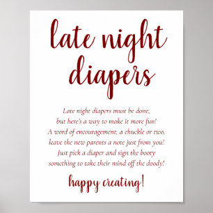 Simple Late Night Diapers Classic Blue Shower Poster