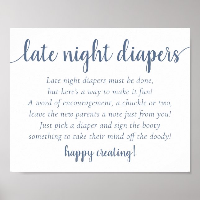 Simple Late Night Diapers | Dusty Blue Baby Shower Poster (Front)