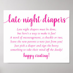 Simple Late Night Diapers   Hot Pink Shower Sign