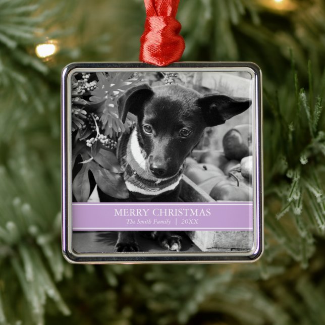 Simple Lavender and White Custom Photo Christmas Metal Tree Decoration (Tree)