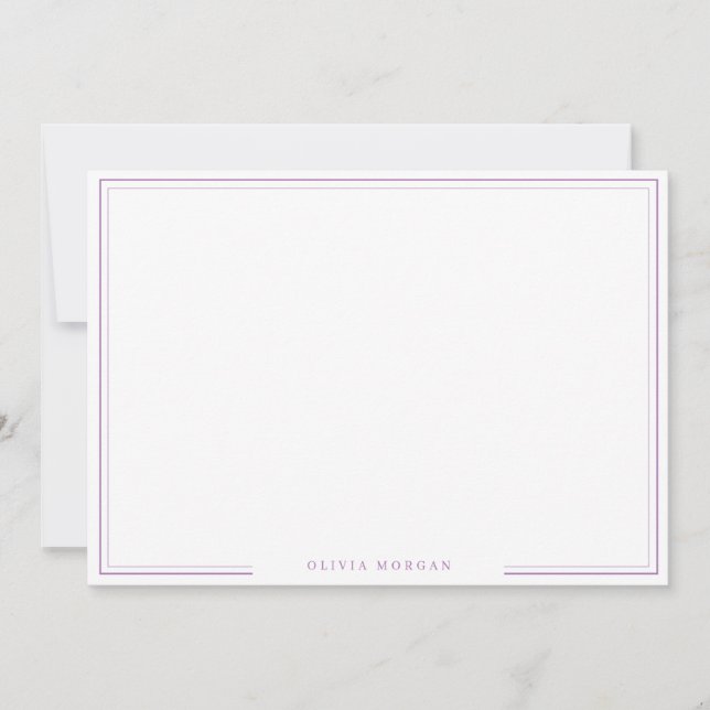 Simple Lavender Border Name Stationery  Note Card (Front)
