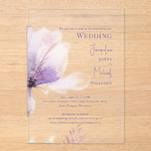 Simple Lavender Floral Stem Wedding Acrylic Invitations