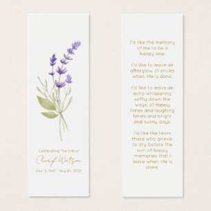 Simple Lavender Funeral Memorial Bookmark