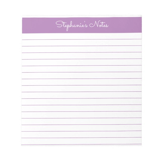 Simple Lavender Lined Personalised Notepad (Front)