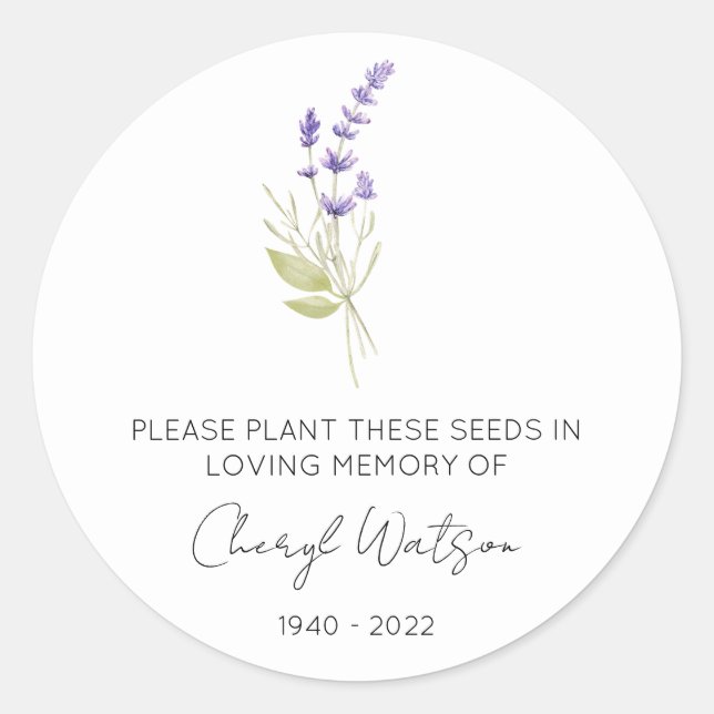 Simple Lavender Memorial Seed Packet Classic Round Sticker (Front)