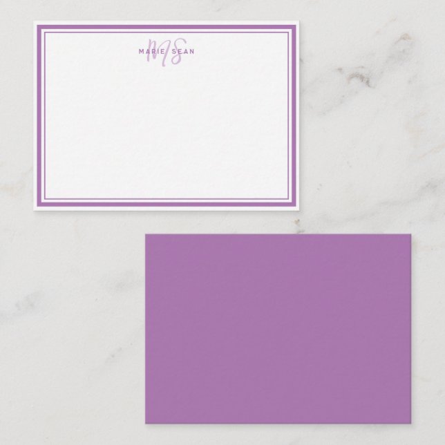 Simple Lavender Minimalist Monogram Two Border Card (Front/Back)