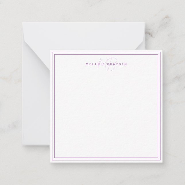 Simple Lavender Minimalist Monogram Two Border Card (Front)