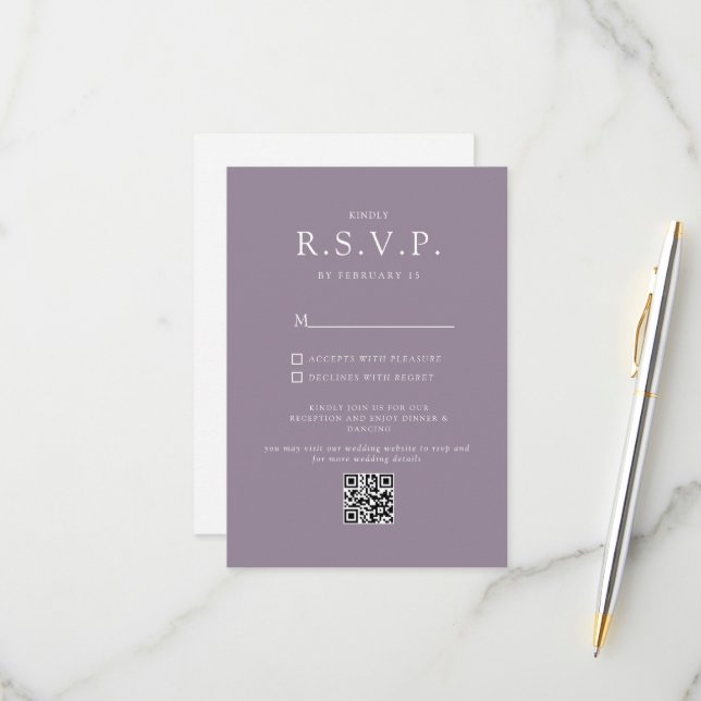 Simple Lavender Minimalist QR CODE   Wedding RSVP (Front/Back In Situ)