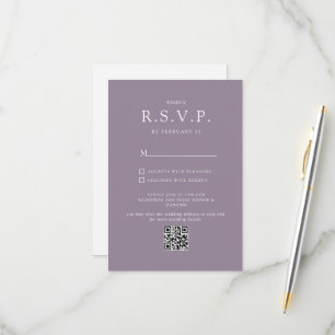 Simple Lavender Minimalist QR CODE Wedding RSVP Card