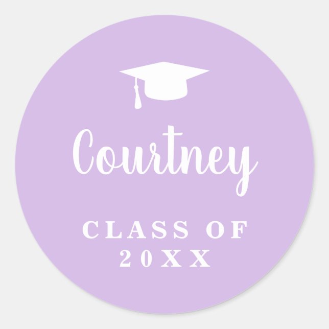 Simple Lavender Mortar Board Modern Graduation Classic Round Sticker (Front)