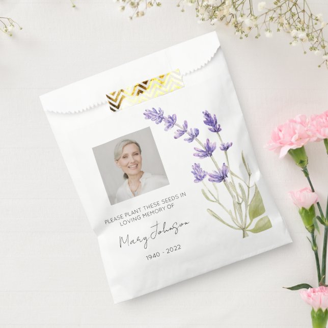 Simple Lavender Photo Funeral Seed Favour Bags (Sealed)