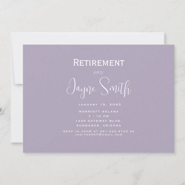 Simple Lavender Retirement Party  Invitation (Front)