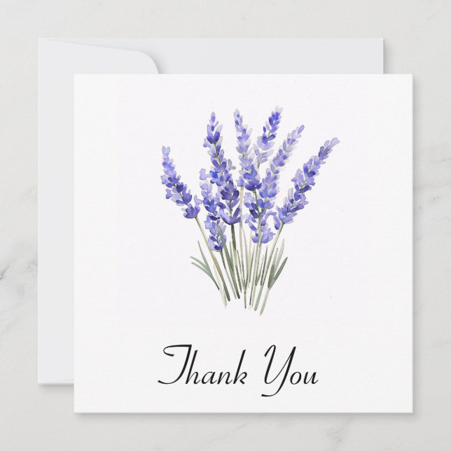 Simple Lavender Sprigs Flowers Watercolor  Thank You Card (Front)