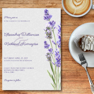 Simple Lavender Sprigs on Soft Grey Wedding Invitation