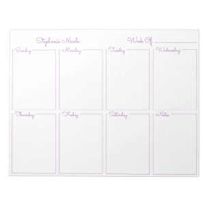 Simple Lavender Thin Border Name Weekly Planner Notepad
