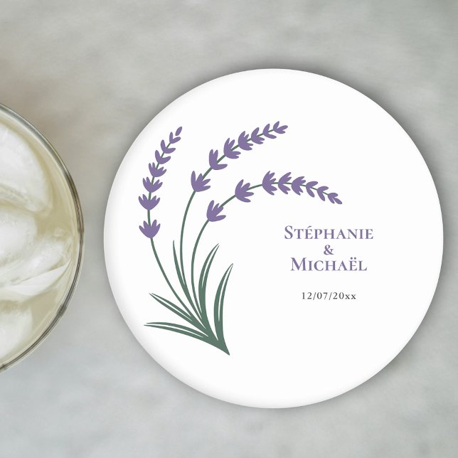 Simple Lavender Wedding Round Paper Coaster (Simple Lavender Wedding Coaster)