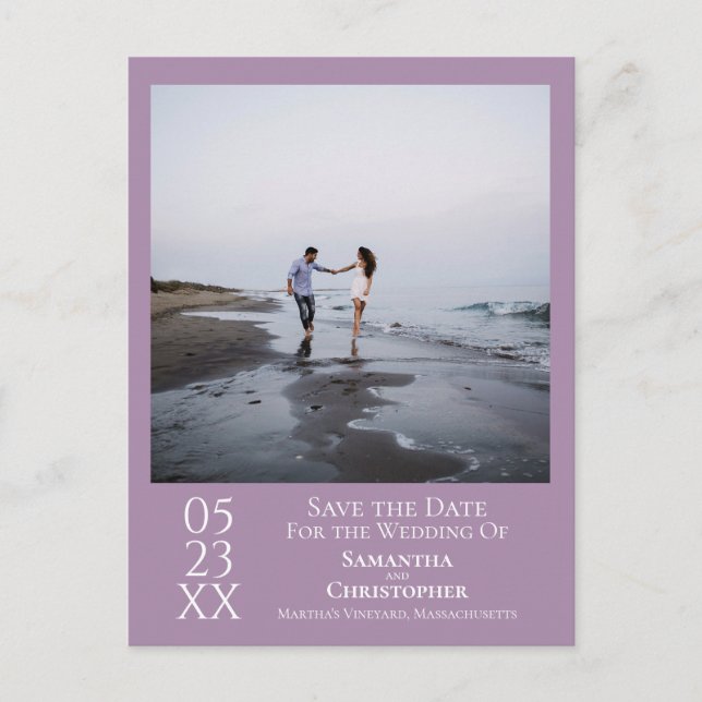 Simple Lavender Wedding Save the Date Photo Postcard (Front)
