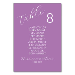 Simple Lavender White Table Number Card with Names