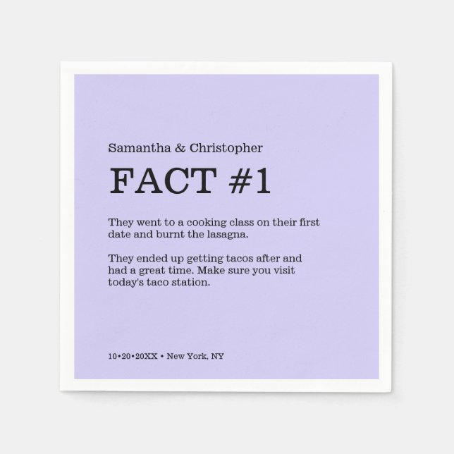 Simple lavender White Wedding Fact Napkin (Front)