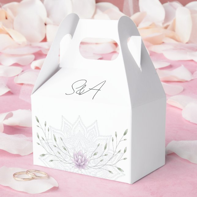 Simple Leaf and Pink Lotus with Mandala Wedding Favour Box (Wedding)