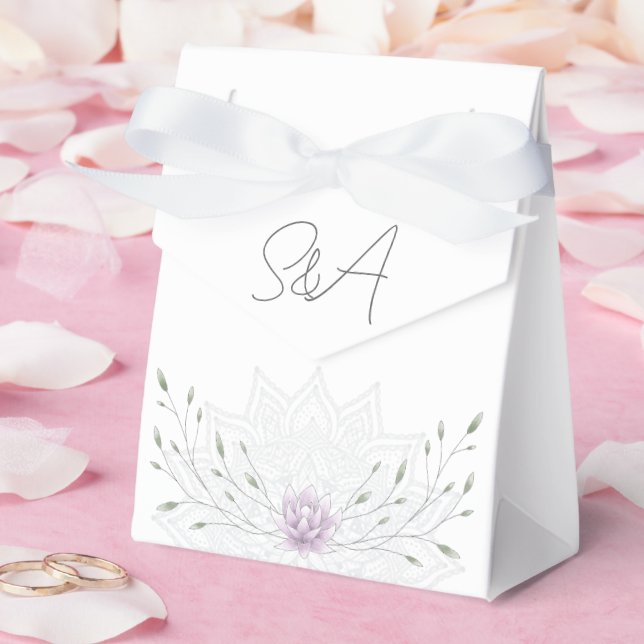 Simple Leaf and Pink Lotus with Mandala Wedding Favour Box (Wedding)