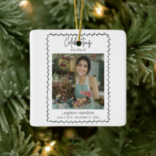 Simple Leaf Funeral Celebration of Life Ceramic Ornament