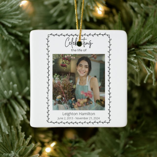 Simple Leaf Funeral Celebration of Life Ceramic Ornament (Tree)