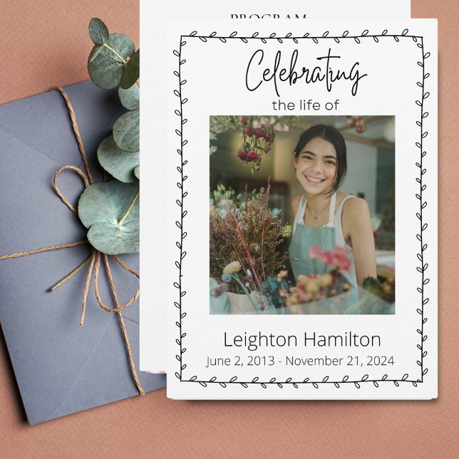 Simple Leaf Funeral Celebration of Life Program Invitation (Creator Uploaded)