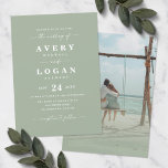 Simple Leaf Green Wedding Invitation with Photo<br><div class="desc">Simple Leaf Green Wedding Invitation with Photo. This modern wedding invite design is minimalistic and elegant with a bold text highlighting the couples names. Shown in the new Wedding Colour Palette. Also features a custom photograph picture on the back side. The Bold Names wedding collection is sure to make your...</div>