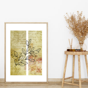 Simple Leaf Line Art Outline Butterfly Background Poster