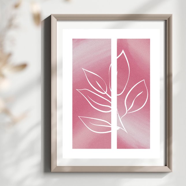 Simple Leaf Line Art Outline Pink Background Poster (Creator Uploaded)