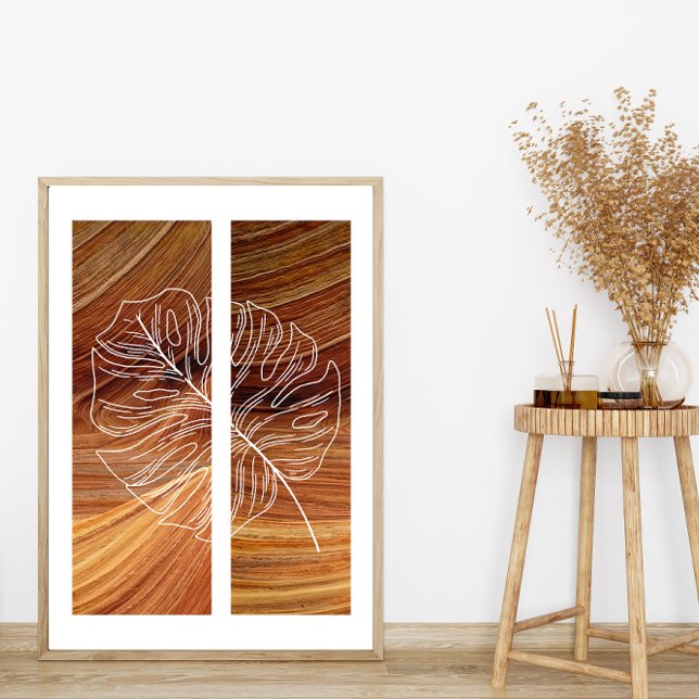 Simple Leaf Line Art Outline Rich Wood Background Poster (Creator Uploaded)