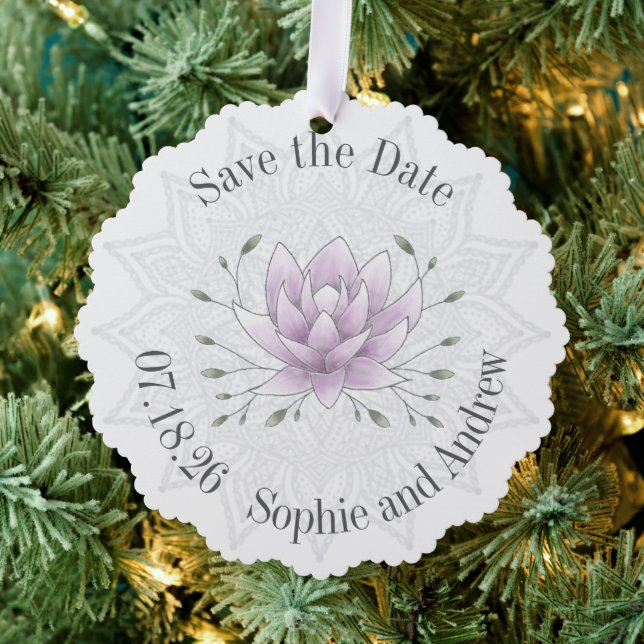 Simple Leaf & Lotus with Mandala Save the Date Tree Decoration Card (Insitu (Tree))