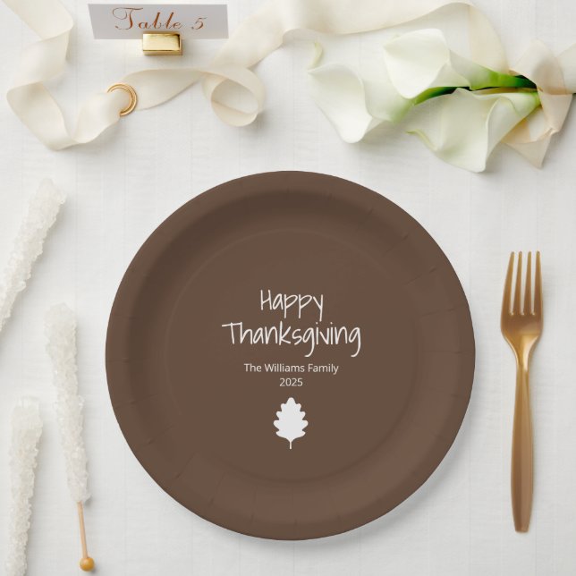 Simple Leaf Modern Autumn Family Thanksgiving Paper Plate (Wedding)