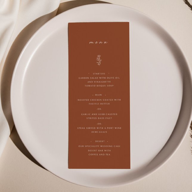 Simple Leaf Terracotta Wedding Dinner Flat Menu (Creator Uploaded)