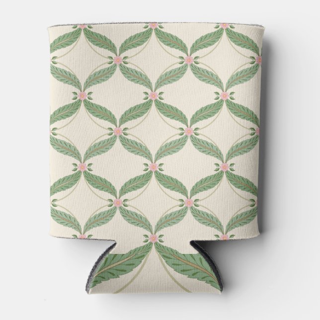 Simple Leaves Flowers Grid Pattern Can Cooler (Front)