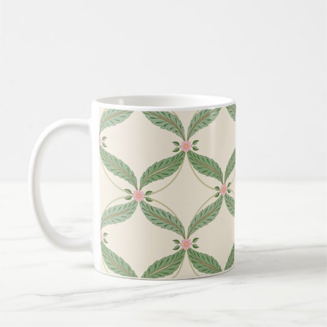 Simple Leaves Flowers Grid Pattern Coffee Mug (Left)