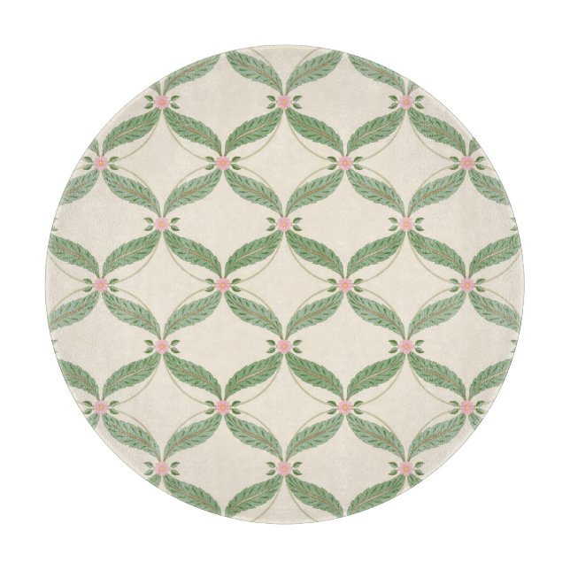 Simple Leaves Flowers Grid Pattern Cutting Board (Front)