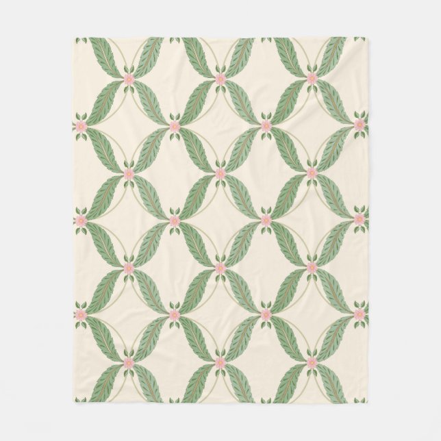 Simple Leaves Flowers Grid Pattern Fleece Blanket (Front)