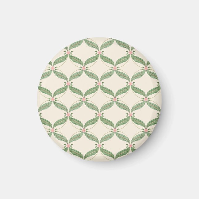 Simple Leaves Flowers Grid Pattern Magnet (Front)