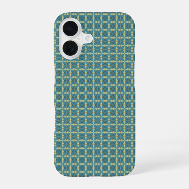 Simple leaves pattern in blue iPhone 16 case (Back)