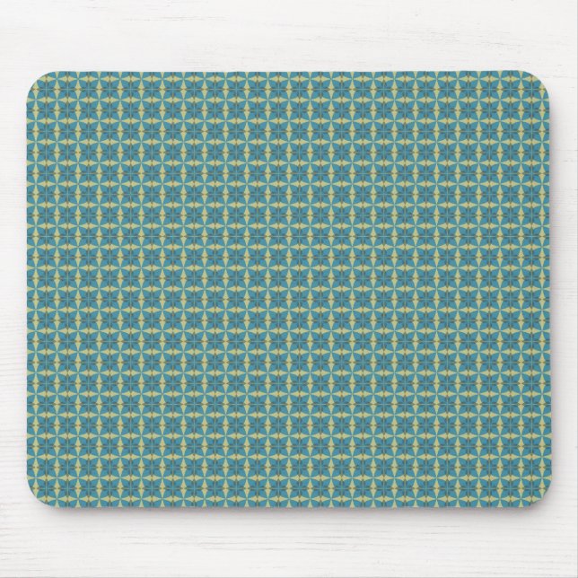Simple leaves pattern in blue mouse mat (Front)
