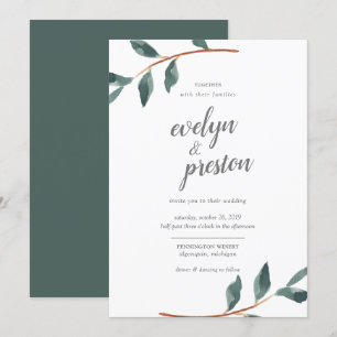 Simple Leaves Watercolor Wedding Invitation