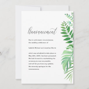 Simple Leaves Wedding Postponement Announcement