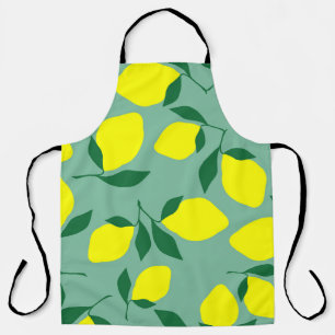 Simple Lemon, Green Background Print. Apron