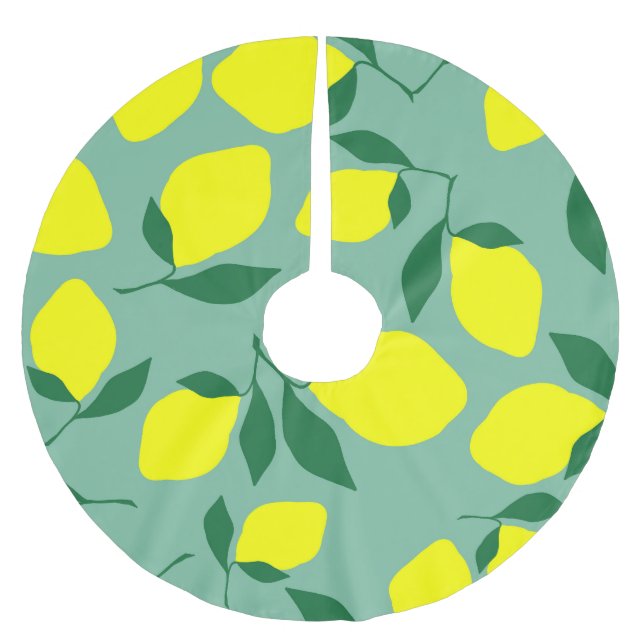 Simple Lemon, Green Background Print. Brushed Polyester Tree Skirt (Front)
