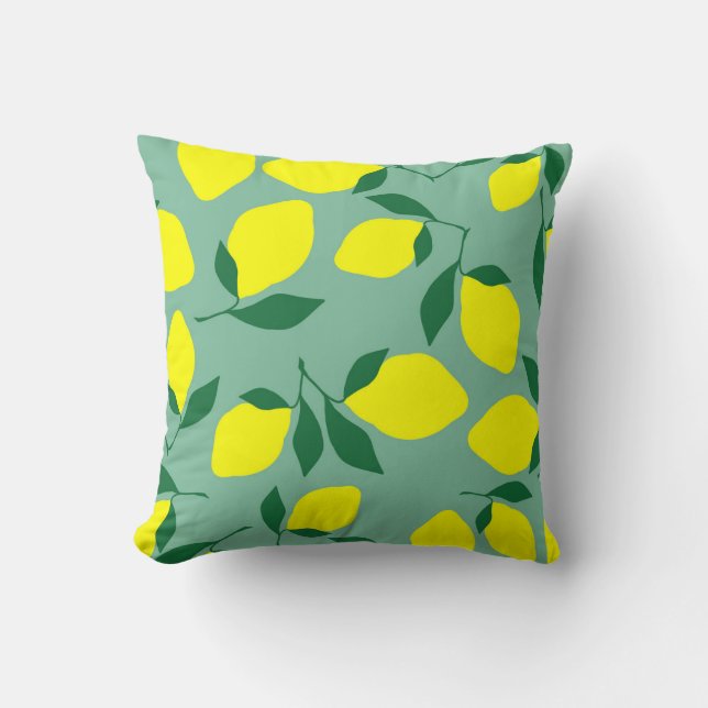 Simple Lemon, Green Background Print. Cushion (Front)
