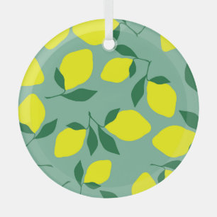 Simple Lemon, Green Background Print. Glass Tree Decoration
