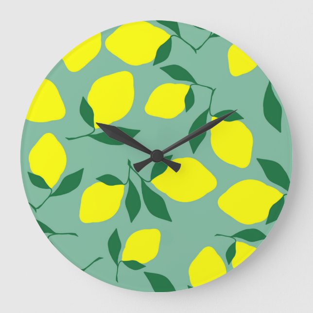 Simple Lemon, Green Background Print. Large Clock (Front)